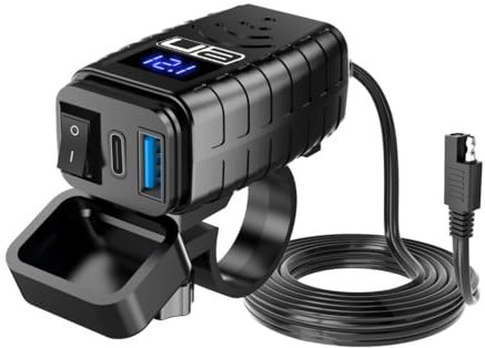 Ultimateaddons LED Voltmeter SAE-USB Charger for Motorcycles - Compact Power Accessory Compatible with Mobile Phones