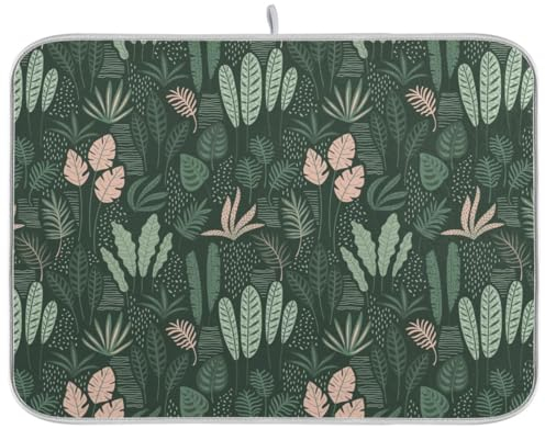 Alfombrilla de secado de platos de hojas verdes para secar platos de 16 x 18 pulgadas, tapete absorbente