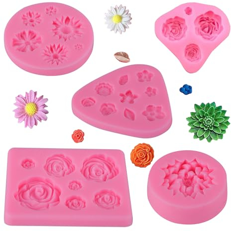 Moldes de silicona para flores, 5 unidades, rosa 3D, molde de margaritas para fondant, chocolate, glaseado, arcilla polimérica, cera derretida, decoración de pasteles, hornear, jabón, dulces, gelatina