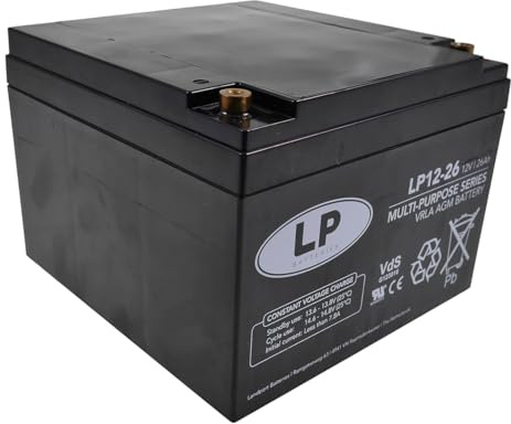 LANDPORT Batterie 12-26 NSA T12 VDs 12V 26Ah 167x175x125mm Universal kompatibel für Rollladen Antriebe, Rollos, Sicherheitssysteme, USV, Modellbau