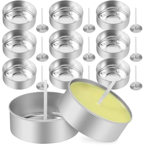 NISHZHU 150pcs Metal Tea Light Tins with 150pcs Candle Wicks - DIY Candle Making Kit for Adults - Traditional Celebration