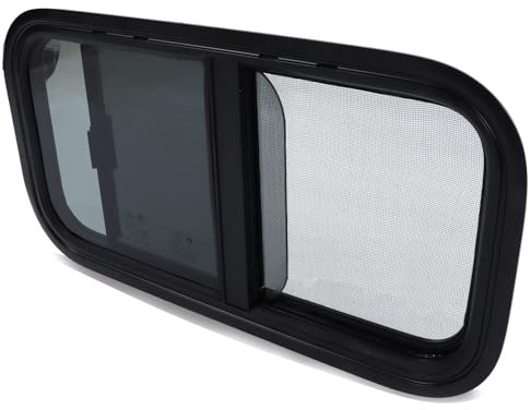 AceSupever Ventana Lateral De Autocaravana, 600 X 300 Mm, Color Negro, Con Vidrio Templado Tintado Y Pantalla, Para Remolques Y Vehículos Recreativos