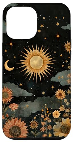 Vintage Boho Celestial Floral Sun Moon Stars Painting Art Case for iPhone 12 Pro Max