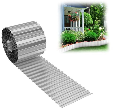 VA-Cerulean Metall Rasenkante Verzinkt Beetbegrenzung Wellen Typ 15cm Hoch Flexibel Beetumrandung Anpassbare Länge Rasenkantensteine für Blumenbeet Rasenbegrenzung Garten (10 M - Silber)
