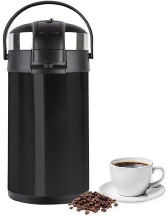 VIVAAS Airpot Flask 3L Double Wall Insulated Thermal Coffee Carafe with Pump Action & 360° Rotating Base Stainless Steel Hot Water Dispenser for Tea, Coffee & Cold Drinks 3 Litre (Black)