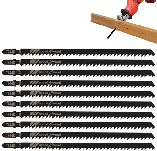 10PCS Jigsaw Blades Set, 180mm Extra Long Jigsaw Blades, T-Shank Jig Saw Blade, T744D Jig-Saw Cutter Set for Wood Plastic and Metal Cutting, Reciprocating Saw Blade Fast Cuts in Softwood, Plywood