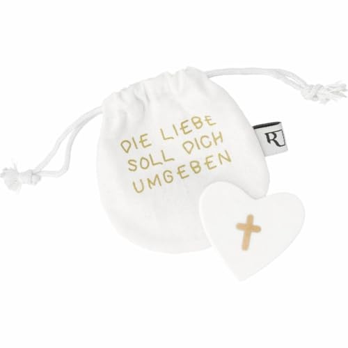 Räder Glaubensfreude Glücksbringer Herz aus Porzellan inkl. Baumwollsäckchen – Kleines Geschenk zu Taufe, Kommunion, Konfirmation