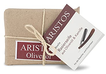 Rasierseife aus Olivenöl und Kamille | Seife für Mann und Frau | Kunststofffrei | Chemiefrei | Vegan | Gesicht und Körper | Griechenland | ARISTOS (1x 90 g)