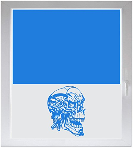 INDIGOS UG Sichtschutzfolie Glasdekorfolie Fensterfolie mit Motiv satiniert Blickdicht - w924 Roboter - Totenkopf Totenschädel - Skull mit Blumen - 1000 mm Länge - 500 mm Höhe Viereck