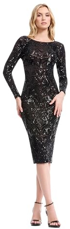 Dress the Population Damen Emery Langarm-Stretch-Midi-Etuikleid mit Pailletten Ddr147