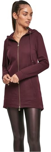 URBAN CLASSICS Felpa Lunga con Cappuccio da Donna, Cardigan Lungo con Zip a Coulisse, Felpa da Donna a Maniche Lunghe con Tasche, Maglione con Cappuccio, Colore redwine, taglia M