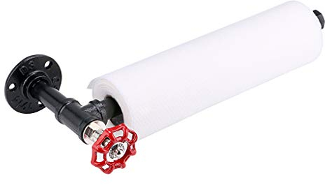 Sumnacon 13 Inch Industrial Pipe Paper Towel Holder - Wall Mounted Iron Vintage Tissue Holder with Hardware, Heavy Duty Rustic Hand Towel Bar Rack for Bathroom, Kitchen, Red Handle