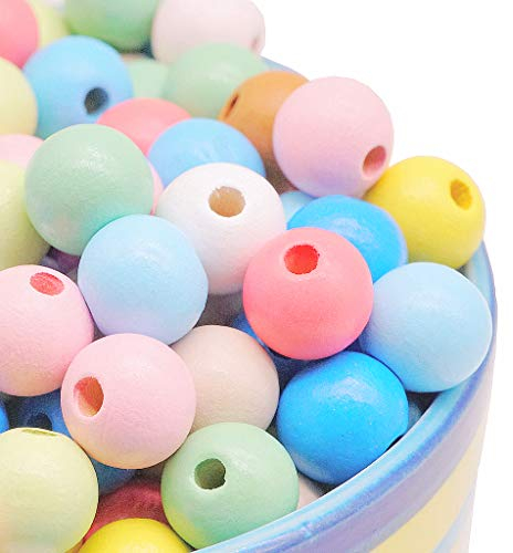 Feelairy 200 STK Bunte Holzperlen, 12 mm Holzkugeln Pastell Runde Bastelnperlen zum Auffädeln Holz Perlen Gemischte Farbe mit Loch für DIY Armbänder Schmuck Handwerk