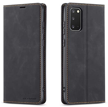 QLTYPRI Hülle für Samsung Galaxy S20 Plus, Premium Dünne Ledertasche Handyhülle mit Kartenfach Ständer Flip Schutzhülle Kompatibel mit Samsung Galaxy S20 Plus - Schwarz