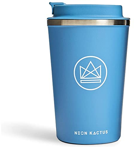 Neon Kactus - Tasse de Voyage thermos café en acier inoxydable à double paroi, travel mug réutilisable avec couvercle refermable, gobelet isotherme café, étanche, recyclable, 12 oz.