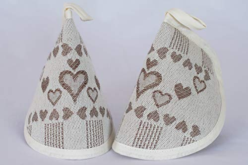 Nagler Set 2 presine a Cappuccio Tessitura Linea Cuori - Marrone - Tessuto Jacquard Misto Cotone 50% e Lino 50% - 15 x 10 cm