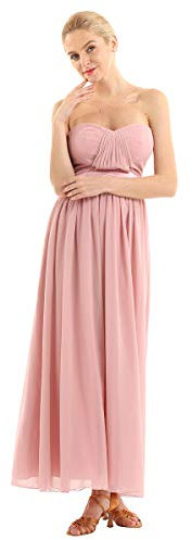 YOOJIA Robe de Cérémonie Longue Femme Robe Demoiselle d'honneur Mariage Mariée Banquet Robe sans Manches Mousseline Élégance Robe Bustier Soirée Cocktail Rose Pâle 46