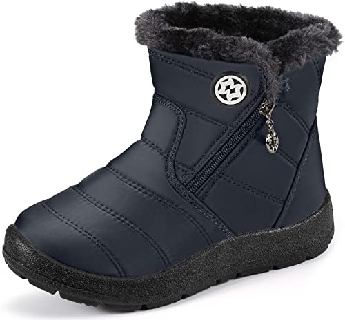 Gaatpot Stivali da Neve Ragazzi Ragazze Scarpe Invernali Bambini Fodera Calda Stivali Piatto Impermeabili Stivaletti Morbide Antiscivolo Blu#2 29.5 EU = 30 CN