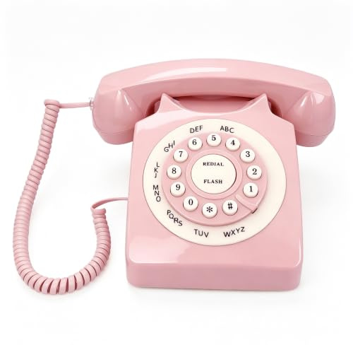 TelPal - Telefono fisso con corda, stile vintage, stile vintage, per casa e ufficio, con cavo, regalo per anziani (rosa)