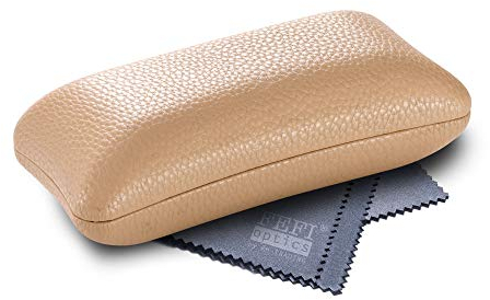 FEFI Custodia rigida per occhiali in forma originale, con panno in microfibra di alta qualità, Beige (Medium), M