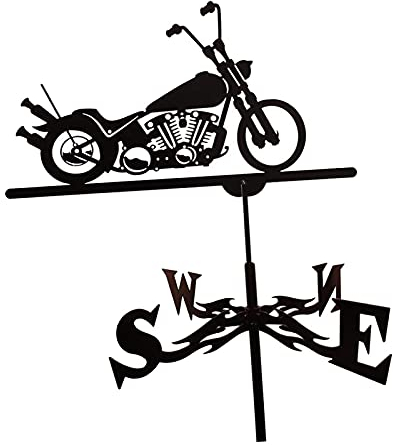 Wetterfahne aus Metall mit Eulenornament, Gartenpfahl, Wetterfahne Profi Messwerkzeug, Gartenhof, Dachhalterung, einfache Bedienung (Motorrad)