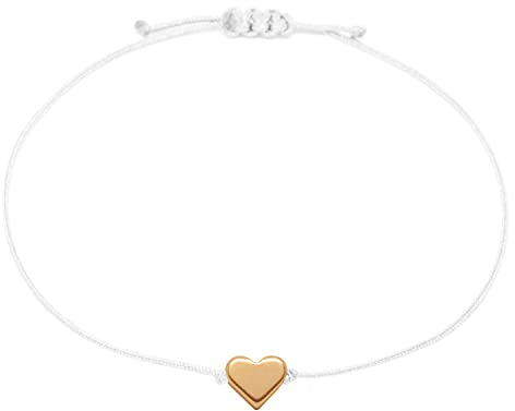 Selfmade Jewelry Armband Damen Herz Roségold Handgemachtes Makramee Armbändchen mit Herzchen Größenverstellbar Inkl. Geschenk-Verpackung (Rosegold - Weiß)