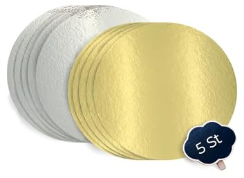 KITCHENDREAM Cake Board Set, Tortenunterlage, Gold und Silber, 3 mm dicke Pappe, zum Servieren, Transportieren und Stapeln von Torten und Kuchen, Lebensmittelechte Beschichtung, 5 Stk. x 28cm