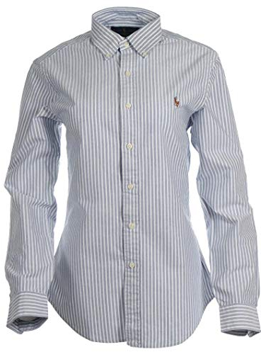 Ralph Lauren Damen Slim Fit Bluse - Gestreift (Blau/Weiß, L)
