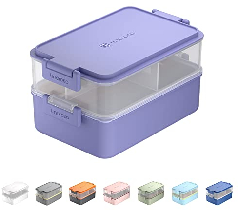 linoroso Bento Lunch Box for Adults with 3 Compartments Lunchbox with Sauce Container and Utensils, Bento Boxes for Microwave and Dishwasher Plastic BPA-Free As Sandwich Snack Salad Box - Veri Peri