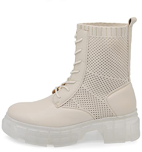 IF Fashion Stivali Stivaletti Anfibi Combat Scarpe da Donna Platform Elasticizzati Traspiranti Calzini 6603 beige N.38