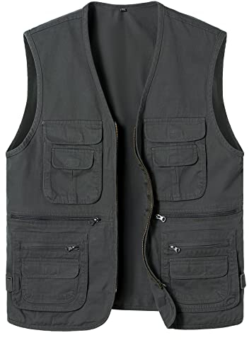Yukirtiq Anglerweste Herren Ärmellos Fischerjacke Freizeitweste Jagdweste Fischerweste Herrenwesten Fotografie Wandernweste mit Vielen Taschen, Dunkelgrün, 3XL