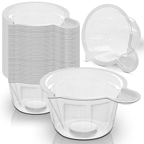 RE-GEN Lot de 50 tasses à mesurer en plastique de 40 ml avec poignée | Idéal pour distribuer, mélanger, verser, peinture, résine époxy, huiles, liquides, bricolage, arts et artisanat, laboratoire