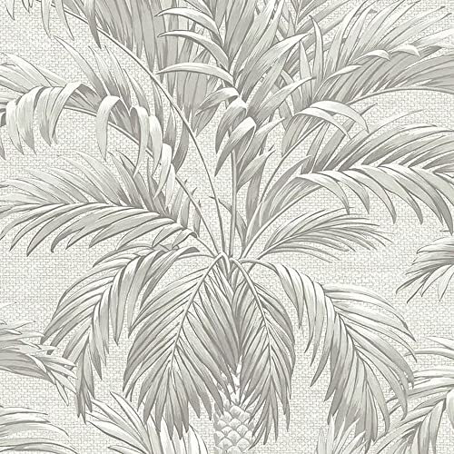 Belgravia Decor Palm Tree Silver Wallpaper GB9001 - Italian Vinyl Faux Hessian