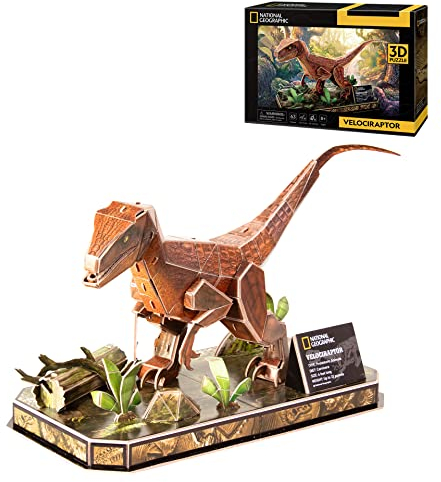 National Geographic Velociraptor 3D-Puzzle, Modelle zum Zusammenbauen von 3D-Puzzles, 3D-Puzzle für Kinder, Dinosaurier, Spielzeug für Kinder von 8 Jahren, 63 Teile