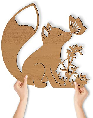 Lampe murale renard, veilleuse pour chambre d'enfant, fille et garçon, en bois MDF, fonctionnement sur piles