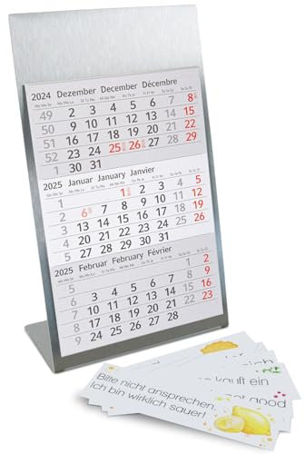 Timr Tischkalender zum Aufstellen aus Edelstahl I für 2 Jahre 2025/2026 I Büro-Sprüche Wortwitze I 3-Monatsübersicht mit Block Magneten I tr126