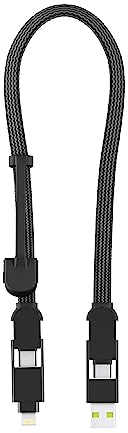 Rolling Square inCharge XL 30 cm - Schlüsselanhänger mit USB-C-Kabel, Universal-Smartphone-Kabel, Geschenk für Männer, 6-in-1-Universalladegerät, technisches Gadget, Schwarz, Lightning-Kabel 100 W