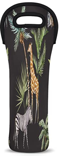 Wine Carrier Tote Bag, Giraffe Pattern Insulated Neoprene Wine/Water Bottle Holder, Zebra Wine Bag for Travel Party, 750ml