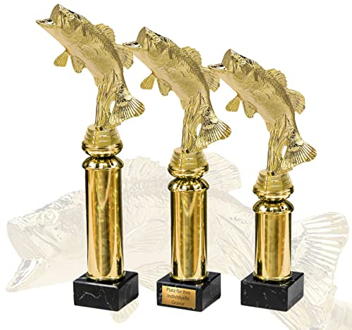 eberin · Angler Pokal · Angeln Pokal · Fisch Gold · Raubfisch · Angelurlaub · Angelverein · Ehrenpreis · Pokal · Trophäe · Award · mit Wunschgravur in 3 Größen (Größe: 33cm)