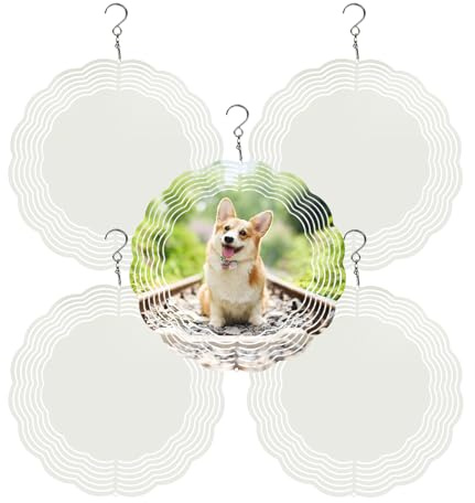 5 Stück Sublimations-Windspiel-Rohlinge 20,3 cm Windspinner Sublimationsrohlinge 3D Aluminium Metall Windspiele für Hof und Garten Indoor Outdoor Fenster Veranda Haustür Dekoration rund