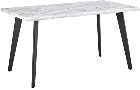 TUKAILAI Esstisch Holz 140cm, Küchentisch mit Wellenförmige Kante Metallbeinen, Moderner Rechteckiger Esszimmertisch für 4-6 Personen, Tisch Wohnzimmer Frühstückstisch Küche Esszimmer, Marmor weiß