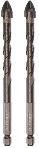 sourcing map 2pcs Titanium Coated Masonry Drill Bit, 10mm Concrete Drill Bits Ceramic Tile Drill Bit with 1/4 Hex Shank for Ceramic Tile Marble Mirror Glass Concrete Brick Plastic Wood