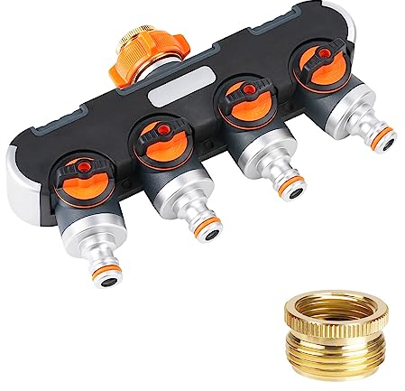 Sexyhot 4-Wege-Verteiler, 3/4 Zoll und 1/2 Zoll Wasseranschluss Verteiler, 4 Wege Wasserverteiler zu Gartenbewässerung, Einstellbarer Wasserdurchfluss