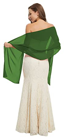 Chiffon Tücher und Wraps für Abendkleider, Damen Leichter Weicher Schal für Hochzeit Braut Schultertuch, Eleganten Cape Umhang für Kleid Cocktailkleid Party Accessoires, Dunkelgrün