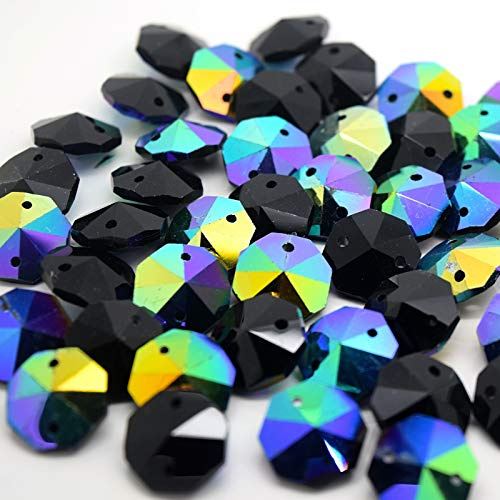 Octagon Glass Faceted AB Beads for Suncatcher Chandelier or Jewellery Making (Jet AB 14MM (ONE Hole) 50PCS)