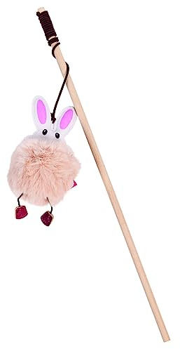 CanadianCat Company | Katzen Spielangel Hase | beige - Plüschbommel | Interaktives Katzenspielzeug Fangspiel