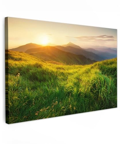 MuchoWow© Bilder 90x60 cm Wohnzimmer Deko Modern Wandbild Foto auf Leinwand Bild Schlafzimmer Room Decor Geschenke Gras - Hügel - Sonne - Natur - Landschaftsbilder