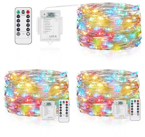 Vacoulery Luci Led a Batteria, 5M 50 LEDs 8 Modalità Lucine Led Decorative IP65 Impermeabile con Telecomando, Timer e Dimmer per Interni e Esterni, Natale, Feste, Matrimonio (3 Pezzi, Multicolore)