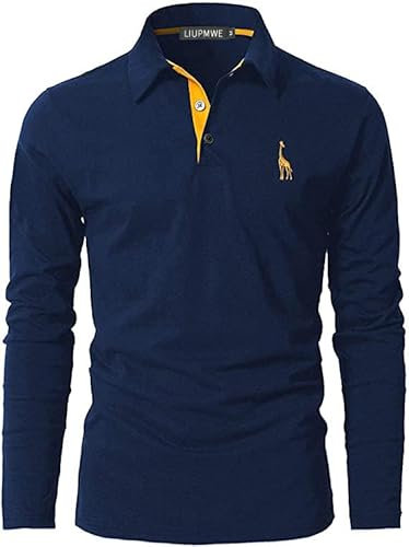 LIUPMWE Mens Polo Long Sleeve Shirt Cotton Golf Giraffe Tennis T-Shirt Tops,Blue-09,L