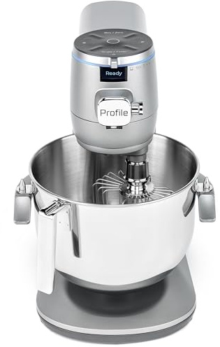 GE Profile Smart Stand Mixer w/Built-In Smart Scale & Auto Sense Technology, 7qt Stainless Steel Bowl, 11 Speed l Dough Hook, Beater, 11-wire whip l works w/Amazon Alexa & Google Home l Mineral Silver